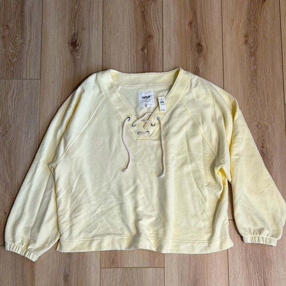 Aerie Yellow Lace-Up Sweatshirt NWT